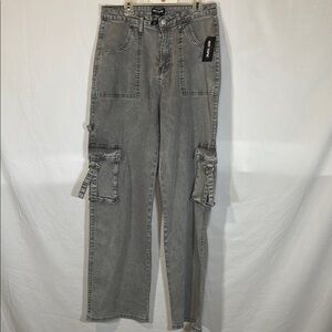 NWT Hot topic Gray Cargo pocket wide leg Jeans size MD